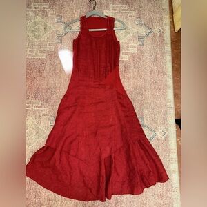 Inizio made in Italy linen tiered midi sleeveless dress with pocket red